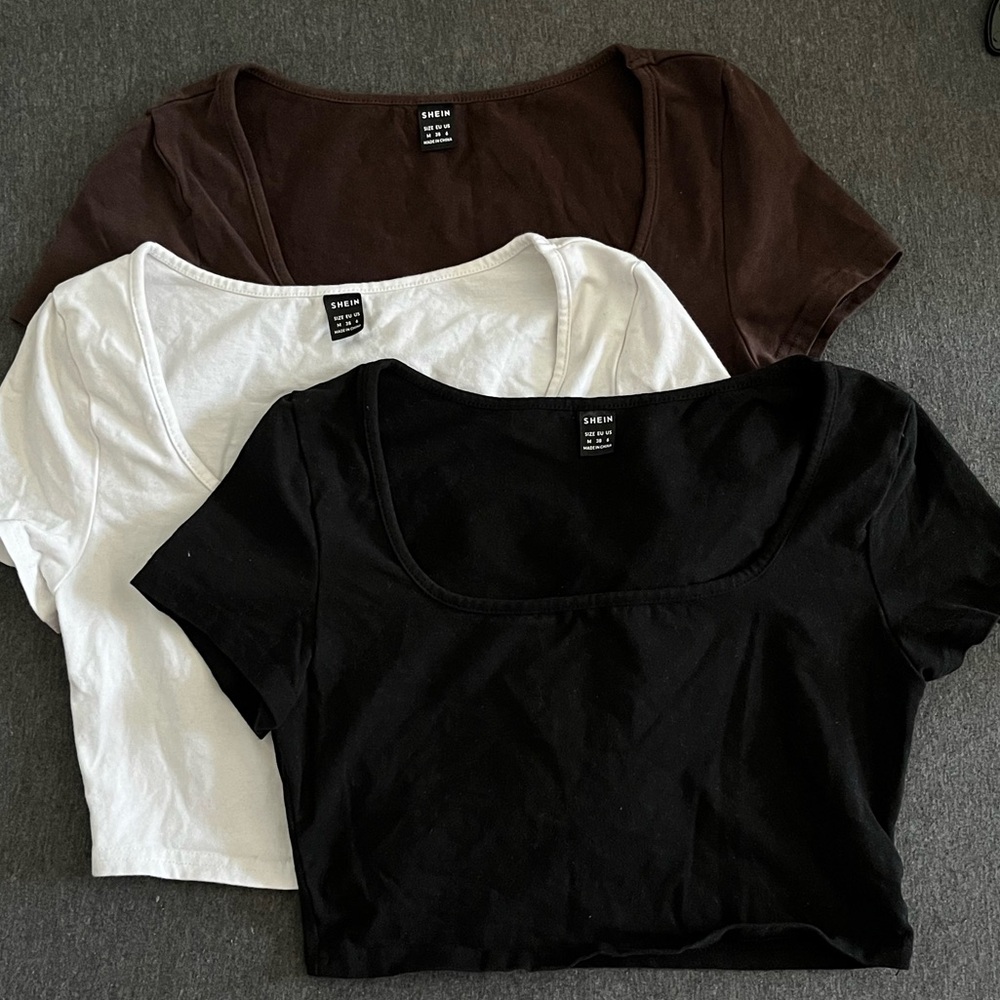 SHEIN EZwear 3pcs Solid Color Round Neck T-Shirts